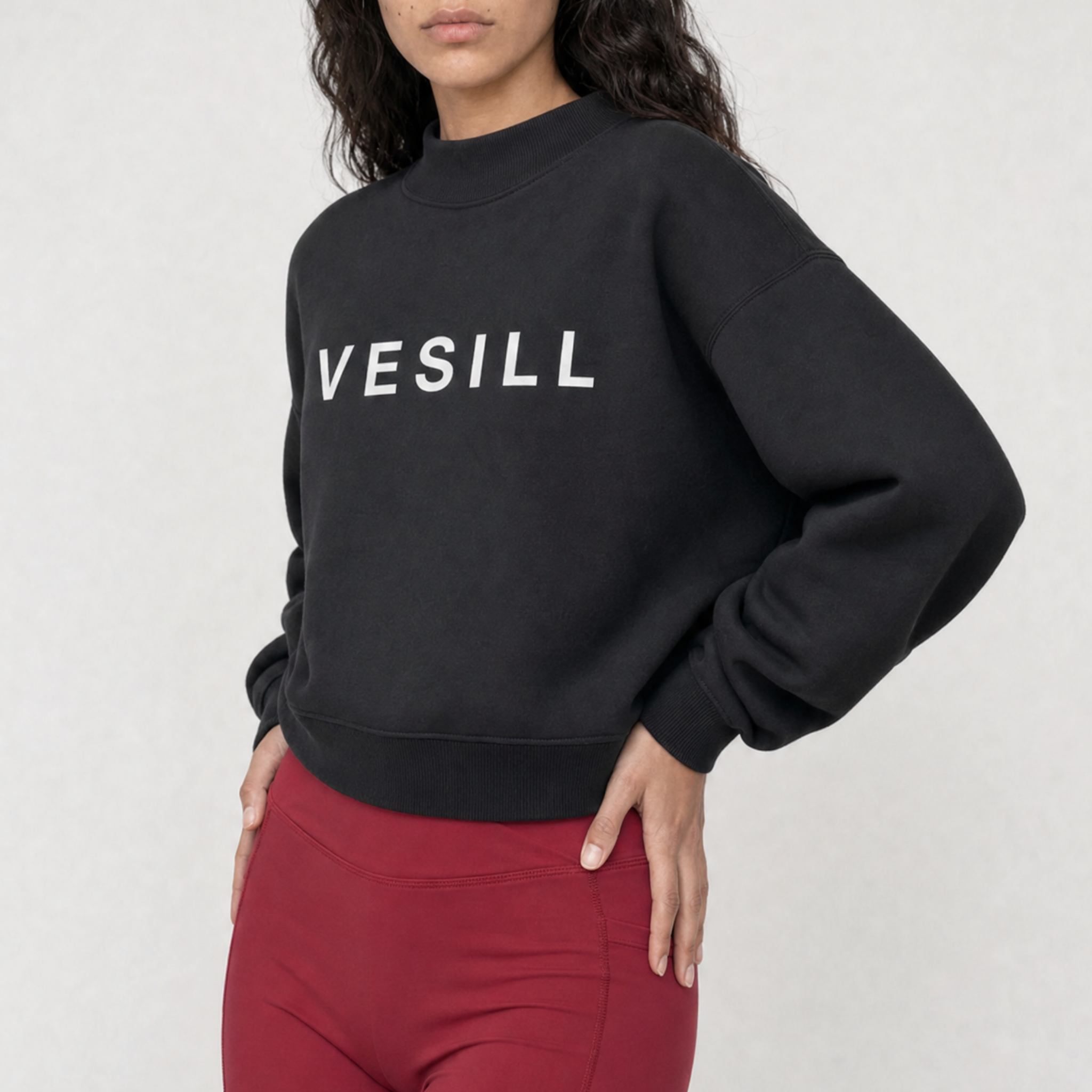 Essential Fleece Mock-Neck Crew Sweatshirt